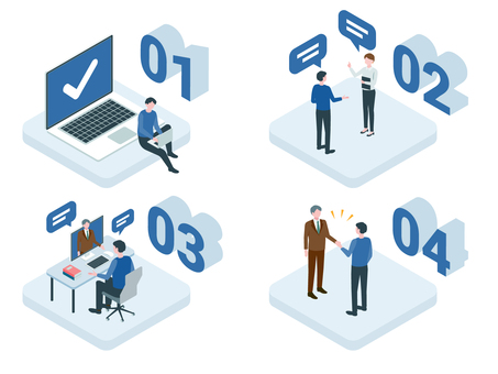 アイソメトリック_エージェント_ステップ アイソメトリック,立体,アイソメ,斜め上,人物,会社員,フリーランス,業務委託,契約,社員のイラスト素材