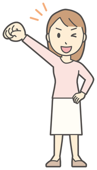  ロングヘア女性-363-全身 応援,女性,女の子,人物,かわいい,応援団,叫ぶ,声援,表情,感情のイラスト素材