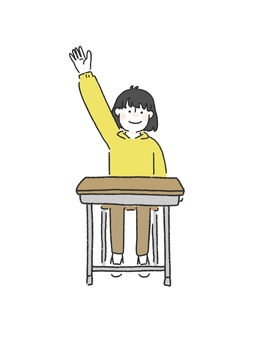 Illustration of a girl raising her hand, , JPG and PNG