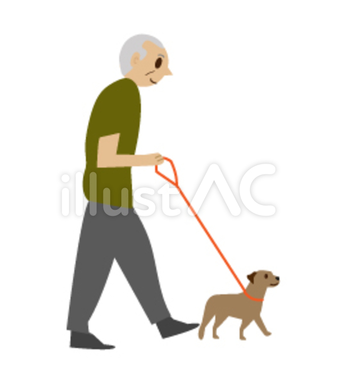 犬の散歩をするおじいちゃんイラスト No 無料イラストなら イラストac