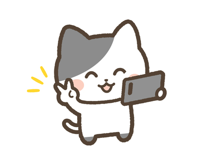 自撮りでピースするねこ（シチサン） ねこ,スマホ,自撮りのイラスト素材