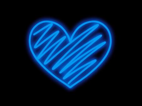 青のネオン風ハート背景　透過あり ハート,ネオン,光,発光,輝き,蛍光,装飾,記号,シンプル,線のイラスト素材