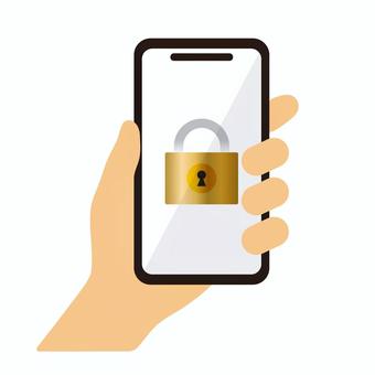 セキュリティ済みのスマホを持つ手 スマホ,ロック,南京錠,セキュリティ,アイコン,手,シンプル,安全のイラスト素材