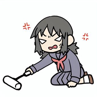 コロコロをかける怒る学生少女 コロコロをかける怒る学生少女 学生,コロコロ,掃除,怒る,不満,激怒,イライラ,むかむか,ストレス,かけるのイラスト素材