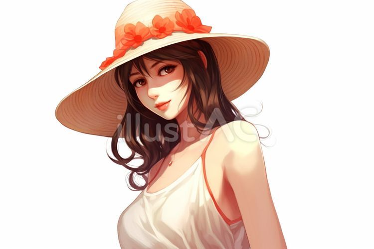 麦わら帽子の女性・イラスト03イラスト - No: 23894696｜無料