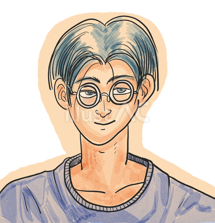 丸メガネの男性 丸メガネ,男性,センター分けのイラスト素材