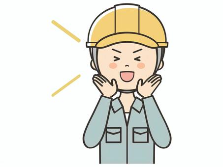応援する男性作業員 応援する男性作業員 頑張れ,叫ぶ,呼ぶ,声かけ,集客,応援,声援,お知らせ,注目,建築士のイラスト素材
