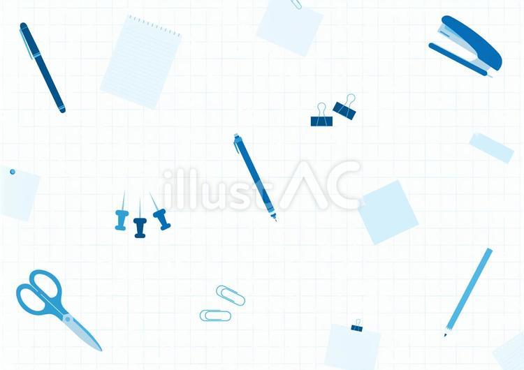 青色のおしゃれな文房具の背景素材 文房具,鉛筆,ペンのイラスト素材