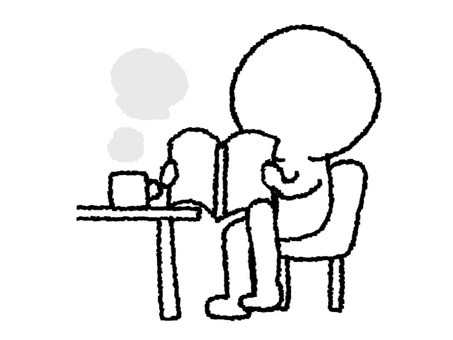 のんびりするシルエット シルエット,のんびり,ゆとり,読書,本,コーヒー,湯気,pop調,手描き,挿絵のイラスト素材