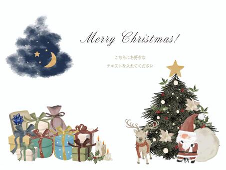 サンタとトナカイのクリスマスカード サンタクロース,サンタ,クリスマス,12月,プレゼント,ギフト,箱,トナカイ,クリスマスツリー,冬のイラスト素材