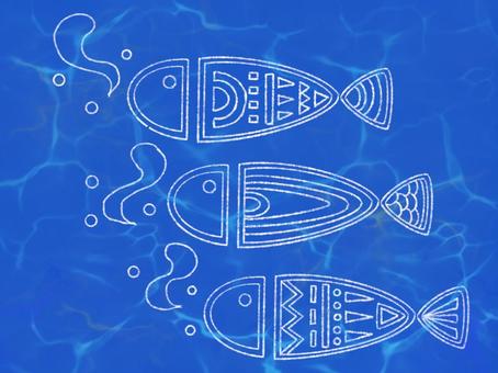 さかな模様（ホワイト） 魚,小魚,さかな,可愛い,手描き,柄,青,白,模様,イラストのイラスト素材