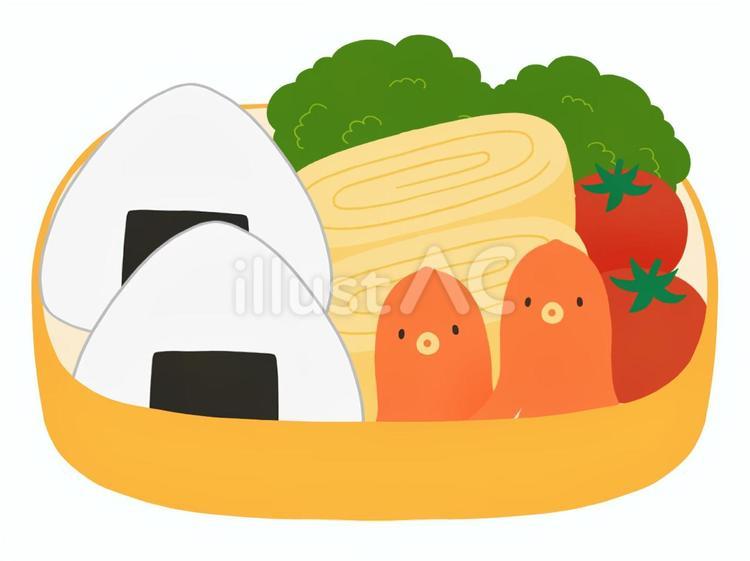 お弁当　シンプル　かわいい　オレンジ お弁当,たまご焼き,おにぎりのイラスト素材