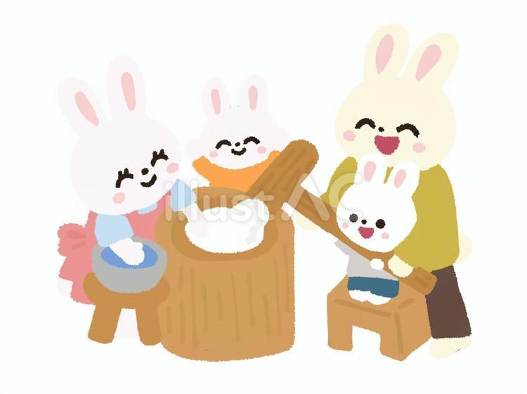 うさぎのお餅つき うさぎ,動物,生き物のイラスト素材