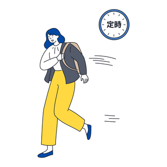 定時ダッシュするビジネスウーマン 人物,女性,ビジネス,仕事,会社員,帰宅,定時,退勤,働く,急ぐのイラスト素材