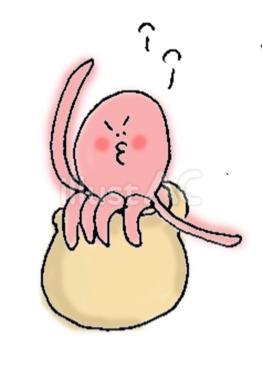 たこ壷から怒るタコちゃん タコ,蛸壺,プンプンのイラスト素材