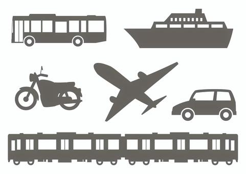 いろんな乗り物のシルエット セット いろんな乗り物のシルエット セット 乗り物,飛行機,自動車,クルマ,オートバイ,バイク,電車,バス,船,客船のイラスト素材