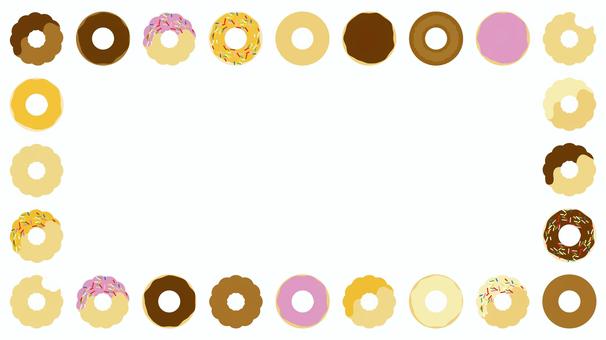 ドーナツフレームのイラスト お菓子,ドーナツ,おいしい,おやつ,カワイイ,チョコ,ホワイトチョコ,いちご,茶色,黄色のイラスト素材