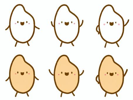 お米ちゃんと玄米ちゃんのアイコンセット 米,お米,白米,玄米,キャラ,キャラクター,シンプル,かわいい,ゆるい,にっこりのイラスト素材