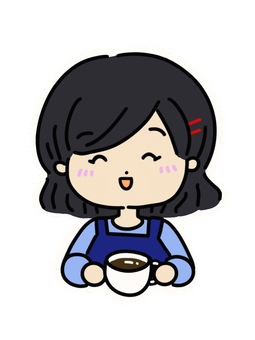 マグカップをもつ笑顔の黒髪の女の子 マグカップ,コーヒー,女の子のイラスト素材