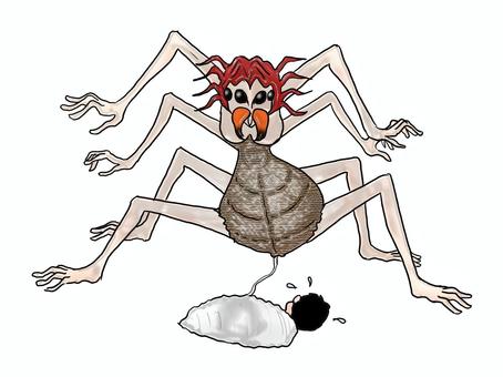 た・・食べないでぇ～ 人物,大人,男性,後ろ姿,蜘蛛の糸,怪物,蜘蛛女,手,足,牙のイラスト素材