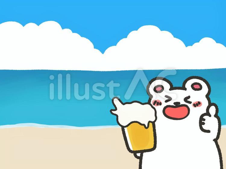 ビールとシロクマくん　夏の海 夏,海,ビールのイラスト素材