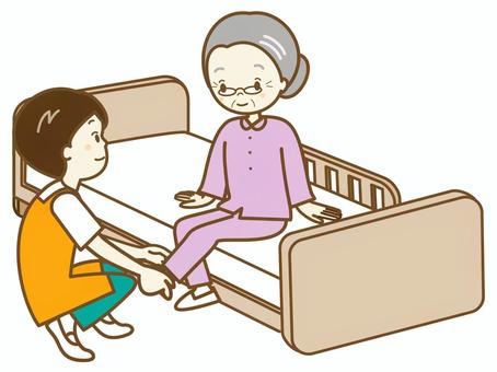 介助5 介助,介助員,ヘルパー,仕事,サポート,デイケア,入所施設,福祉,福祉施設,ベッドのイラスト素材