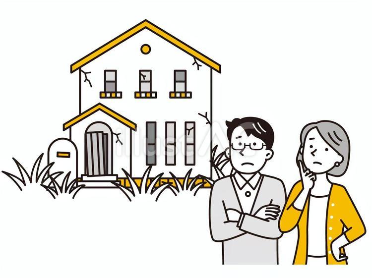 放置された空家に困っている夫婦 空き家,家,悩むのイラスト素材
