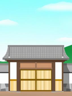 和風の門と青空 門,城門,扉,和風,門構え,建物,屋敷,正面,お城,寺のイラスト素材