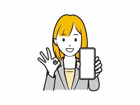 スマホを見せてOKサインをするOL スマホ,スマートフォン,携帯電話,ビジネス,ol,ok,okサイン,女性,スーツ,ビジネスマンのイラスト素材