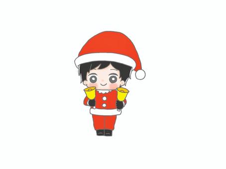 ハンドベル　サンタ９ 手描き,男の子,黒髪,仮装,衣装,コスプレ,サンタクロース,クリスマス,ハンドベル,楽器のイラスト素材