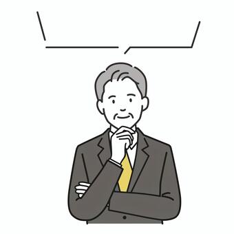 腕組みで考える50代男性会社員と吹き出し 会社員,ビジネスパーソン,男性,50代,シニア,ベテラン,人物,日本人,上半身,スーツのイラスト素材