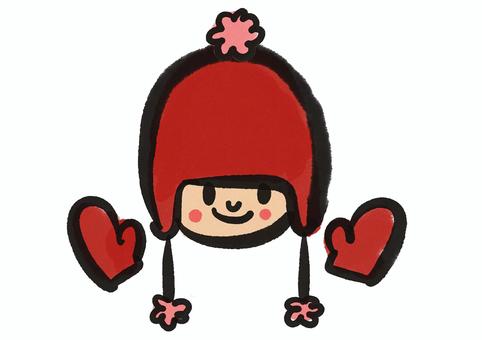 イラスト＿ニットちゃん ニット,ニット帽,毛糸,帽子,手袋,ミトン,子ども,女の子,男の子,厚着のイラスト素材