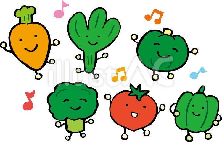 野菜を食べよう 緑黄色野菜,手描き,かわいいのイラスト素材