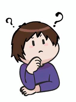 考える男性のイラスト 考える,悩む,ハテナ,男性,デフォルメのイラスト素材