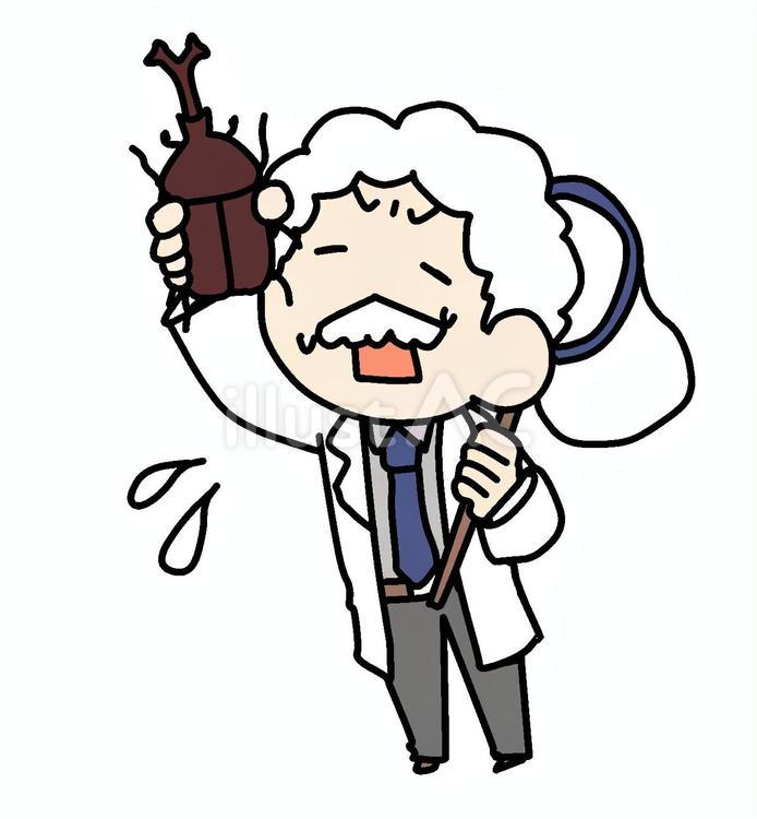 カブトムシとへとへとの博士っぽい人 博士,カブトムシ,疲労困憊のイラスト素材