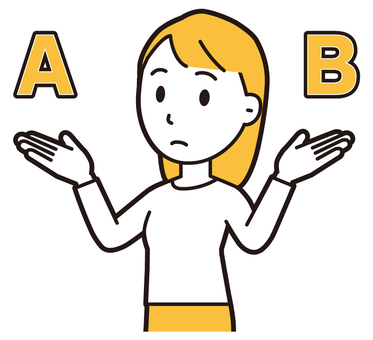 AとBの二択で悩んで考える若い女性 悩む,女性,女の子,人,ロングヘア,若い,迷う,考える,思案,真剣のイラスト素材