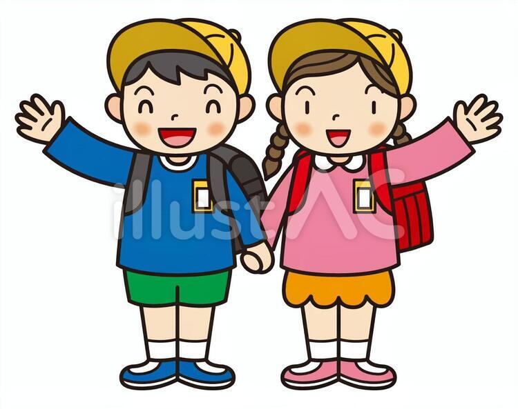 喜ぶ手をつなぐ小学生 喜ぶ,手をつなぐ,小学生のイラスト素材