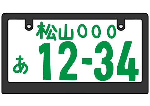 自家用普通自動車用ナンバープレート　松山 自家用普通自動車,ナンバープレート,松山,愛媛県,緑色のイラスト素材