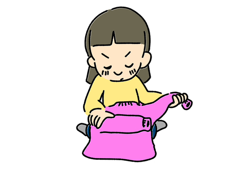 洗濯物を畳む子どもカラー 洗濯物,洗濯,畳む,子供,ショートカット,洋服,長袖,お手伝い,家事,真剣のイラスト素材