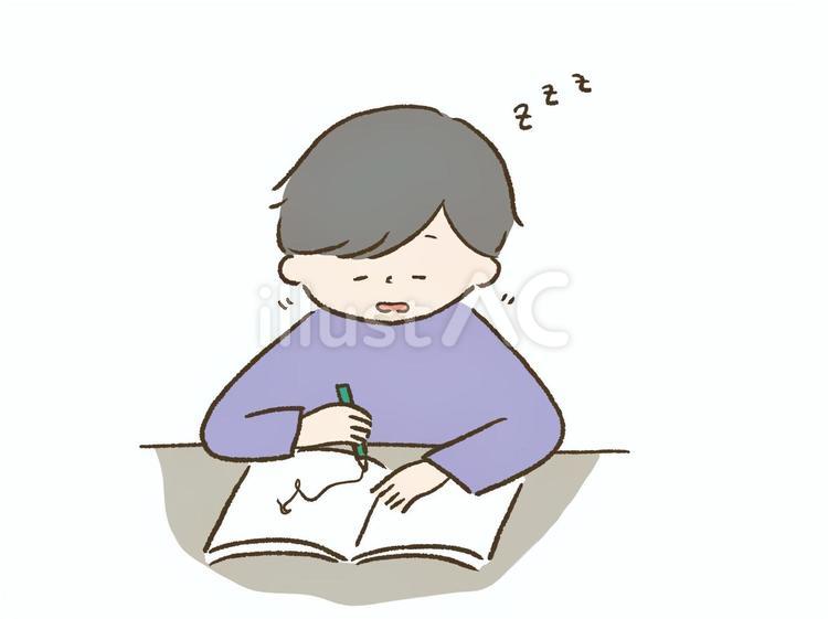 勉強をしながら寝てしまう男の子 寝る,寝落ち,勉強のイラスト素材