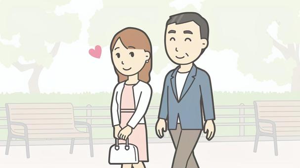  婚活08-年の差カップル_横長 婚活,お見合い,年齢差,カップル,男女,恋愛,相性,デート,笑顔,独身のイラスト素材
