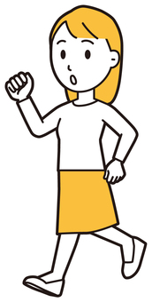  ロングヘア女性(黄)-453-全身 走る,女性,女の子,人物,かわいい,急ぐ,ランニング,運動,マラソン,ジョギングのイラスト素材