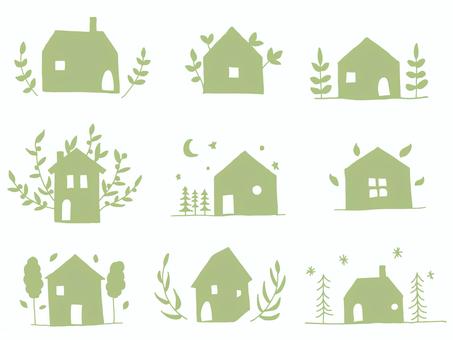 House silhouette icon material set, House silhouette icon material set, zuhause, handschrift, schattenbild,