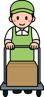 台車を使うカーキの作業員です。 台車を使うカーキの作業員です。 作業員,シンプル,スタッフ,従業員,アルバイト,パート,倉庫,運搬,物流,作業のイラスト素材