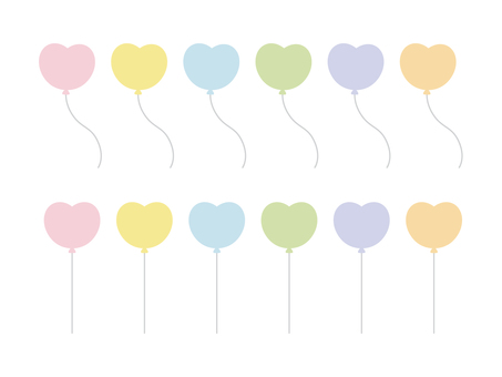 可愛いハートの風船セット　パステルカラー 風船,ハート,セット,バルーン,ハート型,シンプル,かわいい,ピンク,黄色,黄のイラスト素材