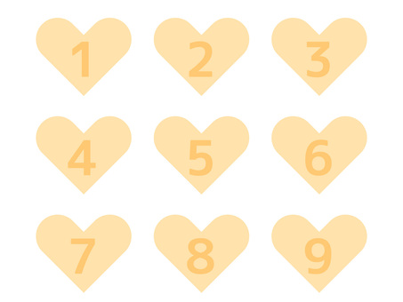 ハート型の1～9までの数字アイコンセット ハート,数字,ナンバー,アイコン,インフォグラフィック,ステップ,順番,黄色,オレンジ,背景のイラスト素材