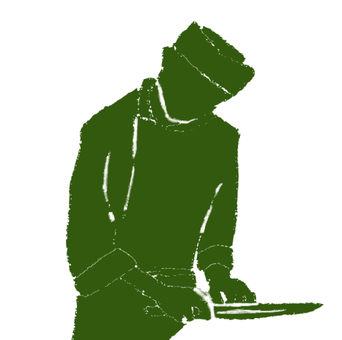 包丁を使う緑シルエット 調理師,料理人,コックさん,コック服,調理,料理,シェフ,飲食店,レストラン,専門学生のイラスト素材