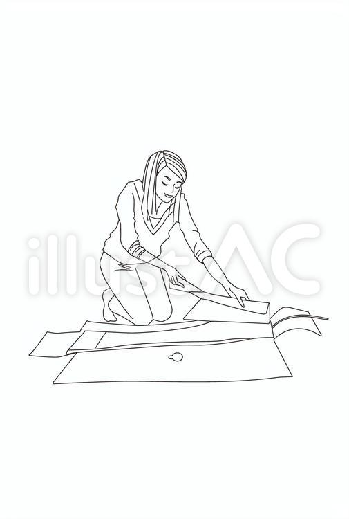 衣替えの季節に和服のお手入れをする女性 人物,女性,主婦のイラスト素材