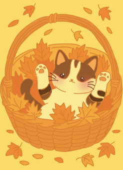 紅葉バスケットの中で寝転ぶ猫 紅葉バスケットの中で寝転ぶ猫 紅葉,落ち葉,枯葉,自然,秋,バスケット,かご,バッグ,寝転ぶ,猫のイラスト素材