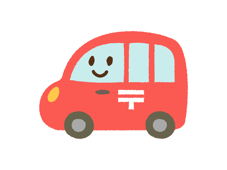 くるま_顔あり手描き_郵便車 車,自動車,郵便車,郵便,乗り物,かわいい,シンプル,手描き,アイコン,顔のイラスト素材